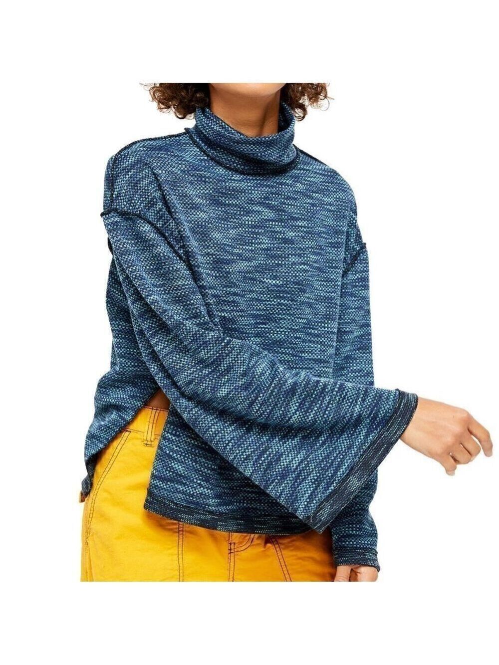 NWT We the Free by Free People Sunny Days Space-Dye Turtleneck Sweater Blue